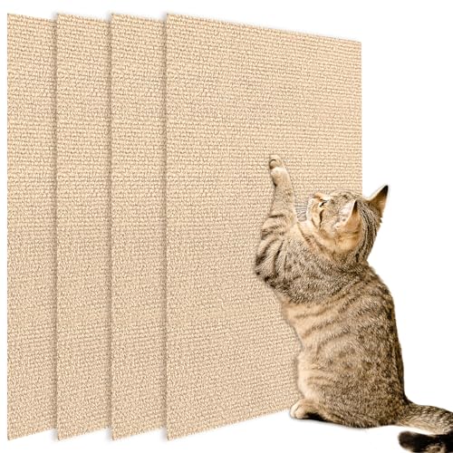 4 Stück kratzmatte katze 40x60cm, selbstklebende trimmbare Katzenkratzpfosten Teppich Katze Boden Kratzmatte Teppich Kratzbaum Ersatzteile Matte Katzenkratzer für Schritt Couch Möbel Protector (Beige) von Hlimior