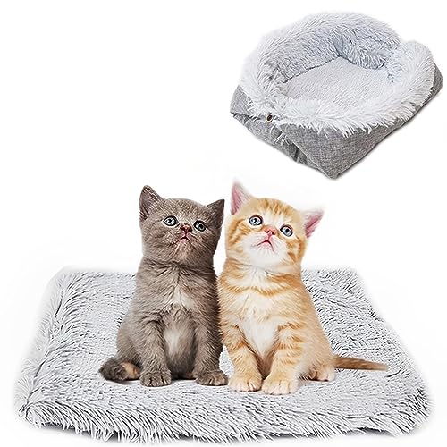 Hniuyun Katzenbett für Indoor-Katzen, Faltbares Cabrio Katzenbett Matte, Weicher Plüsch Herbst Winter Thermo Haustierbett für Kätzchen Welpen Kaninchen, Maschinenwaschbar von Hniuyun