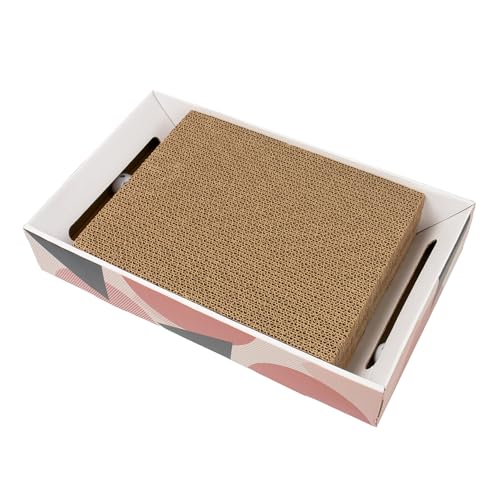 Hniuyun Katzenkratzer Karton für Indoor Katzen 3 in 1, Katzenkratzunterlage mit Box, Reversible Karton Nachfüllpad, Lounge für Katzen zum Krallen schleifen und Spielen von Hniuyun