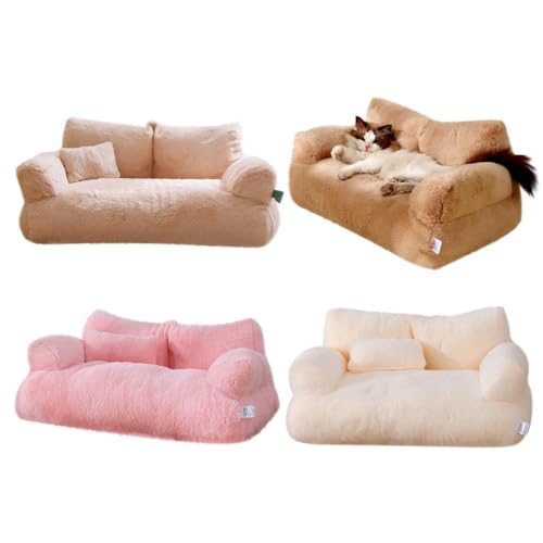 Calming Pet Sofa, Beruhigendes Haustiersofa, Beruhigendes Hundebett Flauschiges Plüschsofa für Haustiere, Großes orthopädisches Hundebett aus Memory Foammit abnehmbarem, waschbarem Bezug (L, Beige) von HoGeGe