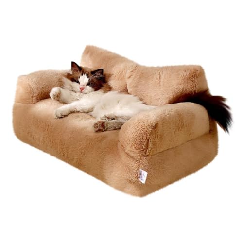 Calming Pet Sofa, Beruhigendes Haustiersofa, Beruhigendes Hundebett Flauschiges Plüschsofa für Haustiere, Großes orthopädisches Hundebett aus Memory Foammit abnehmbarem, waschbarem Bezug (L, Coffee) von HoGeGe