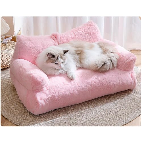 Calming Pet Sofa, Beruhigendes Haustiersofa, Beruhigendes Hundebett Flauschiges Plüschsofa für Haustiere, Großes orthopädisches Hundebett aus Memory Foammit abnehmbarem, waschbarem Bezug (L, Pink) von HoGeGe