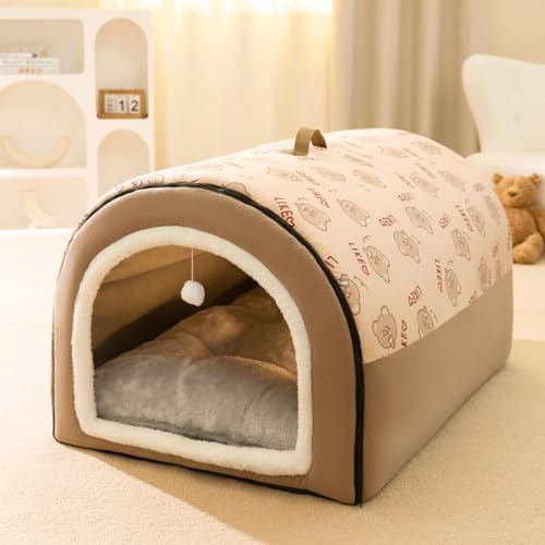 Haustierhaus Hundehütte Hundehöhle Hundebett Hundekäfig Tierkäfig, Hundehütte Indoor Hundebox, Mit Matte Abnehmbar und Waschbar Abdeckung Haus und Anti-Rutsch-Boden (Braun, 2XL) von HoGeGe