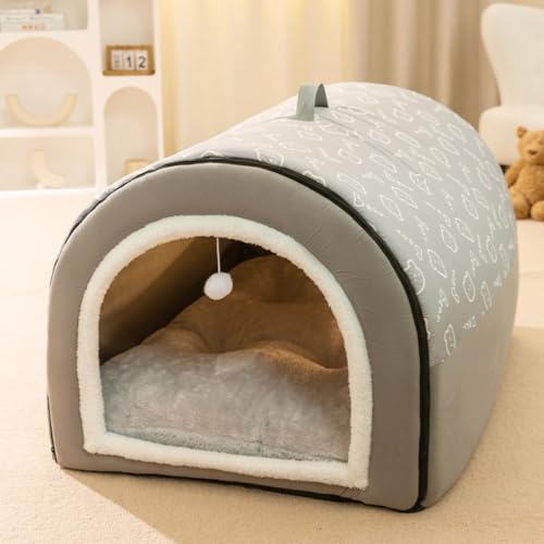 Haustierhaus Hundehütte Hundehöhle Hundebett Hundekäfig Tierkäfig, Hundehütte Indoor Hundebox, Mit Matte Abnehmbar und Waschbar Abdeckung Haus und Anti-Rutsch-Boden (Grau, 2XL) von HoGeGe