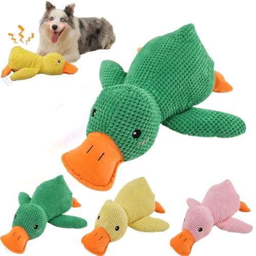 HoGeGe The Mellow Dog Calming Duck, Mellow Dog Beruhigungs-EnteHund Beruhigungsspielzeug Ente, Quak-Quak Ente Hundespielzeug, Niedliche Ente ohne Füllung, mit Weichem Quietscher (Grün) von HoGeGe