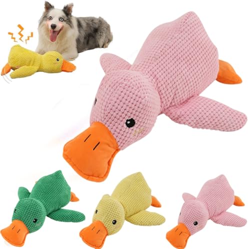 HoGeGe The Mellow Dog Calming Duck, Mellow Dog Beruhigungs-EnteHund Beruhigungsspielzeug Ente, Quak-Quak Ente Hundespielzeug, Niedliche Ente ohne Füllung, mit Weichem Quietscher (Rosa) von HoGeGe