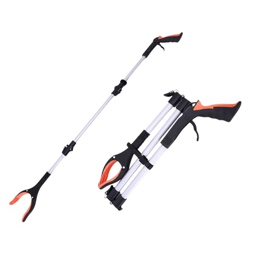 HoGeGe Zusammenklappbarer Greifer mit 360° Drehbarem Clip, Aluminium Müllzange, Drehbar Müllgreifer, Faltbare Greifer, 109cm Langer Greif-Werkzeug für die Müllabfuhr, Armverlängerung (Orange) von HoGeGe