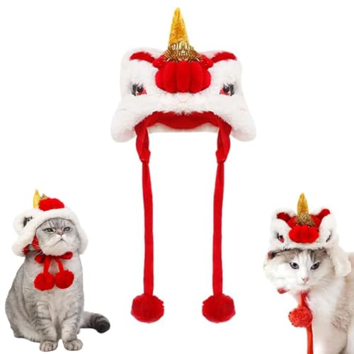Hundepullover, Jahr des Drachen Hund Katze Hut, Chinesischer Drache Kostüm für Hunde, Chinesischer Drache Hundekostüm, Hund-Katze-Neujahrshut (Rot, L) von HoGeGe