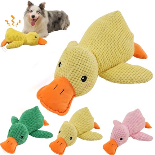 The Mellow Dog Calming Duck, Mellow Dog Beruhigungs-EnteHund Beruhigungsspielzeug Ente, Quak-Quak Ente Hundespielzeug, Niedliche Ente ohne Füllung, mit Weichem Quietscher (Gelb) von HoGeGe