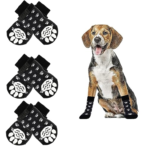 3 Paar Doppelseitige rutschfeste Hundesocken, Anti Rutsch Haustier Socken mit Verstellbarer Riemen, Katzen Pfotenschutz Pads Haftsocken, Paw Protektoren Socken für Kleine Mittelgroße Haustiere (L) von HoaaiGo