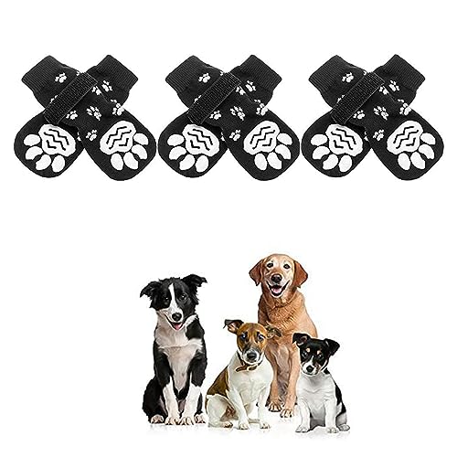 3 Paar Doppelseitige rutschfeste Hundesocken, Anti Rutsch Haustier Socken mit Verstellbarer Riemen, Katzen Pfotenschutz Pads Haftsocken, Paw Protektoren Socken für Kleine Mittelgroße Haustiere (S) von HoaaiGo