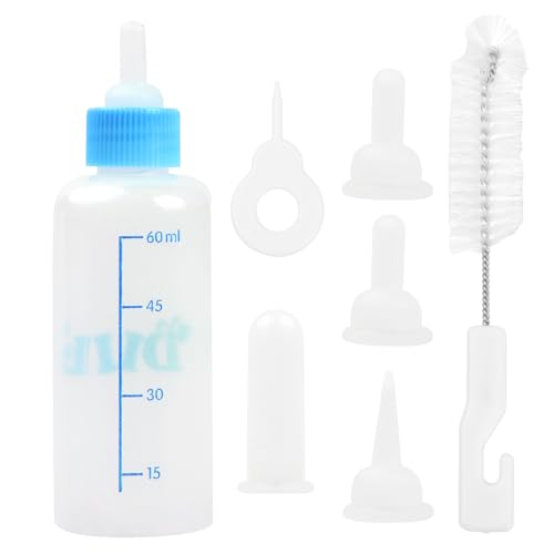 Aufzuchtflasche Welpen Hunde, Milchflasche Pet 60ml und 150ml, Silikon Kleine Babyflasche Set für Katze, Fütterungswerkzeug mit Ersatz Mini Nippel für Haustiere (Kleines Blau) von HoaaiGo