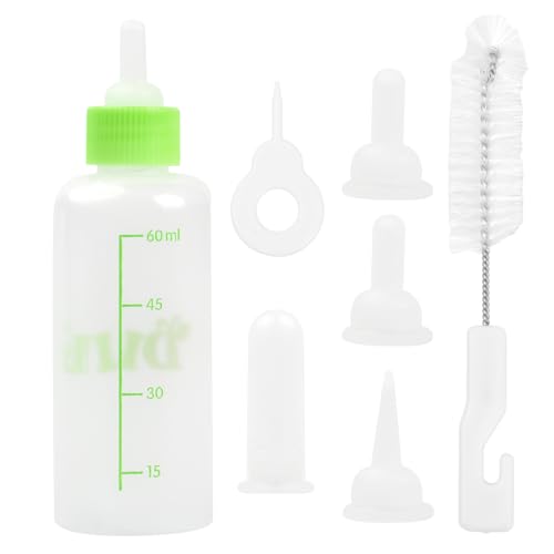 Aufzuchtflasche Welpen Hunde, Milchflasche Pet 60ml und 150ml, Silikon Kleine Babyflasche Set für Katze, Fütterungswerkzeug mit Ersatz Mini Nippel für Haustiere (Kleines Grün) von HoaaiGo