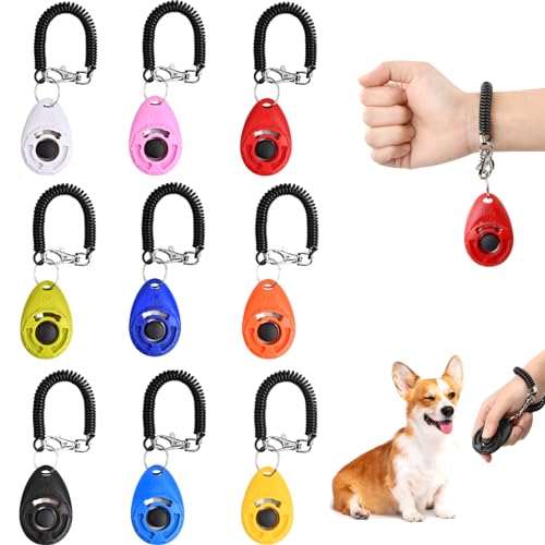 Hunde Clicker, Pet Training Profi Clicker, 9 Stück Hundetraining Klicker mit Handschlaufe, Haustier Training Clicker, Hunde Klicker Set mit Großem Knopf für Hunde Katzen Pferde von HoaaiGo