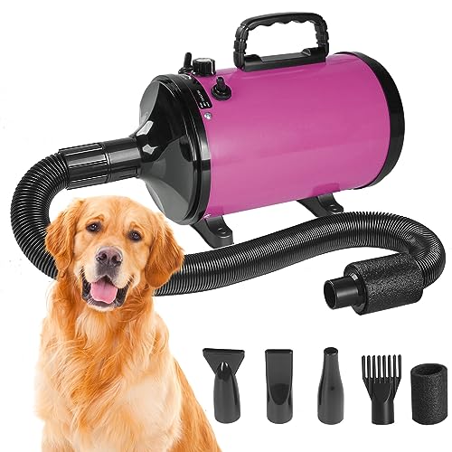 Hoapin Hundefön Tierhaartrockner Haartrockner 3200W / 4.3 PS, Profi Haartrockner für Hunde, Hundepflege Trockner Gebläse mit 4 verschiedenen Düsen und elastischem Schlauch Rosa von Hoapin