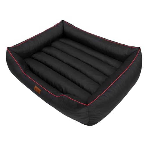 Hobbydog Hundebett, Hundekissen, Hundekorb, erhöhte Ränder, Bezug abnehmbar waschbar, XXL für mittelgroße und große Hunde, 110 x 90 x 25 cm, Waschbar Hundesofa, schwarz mit rot von Hobbydog