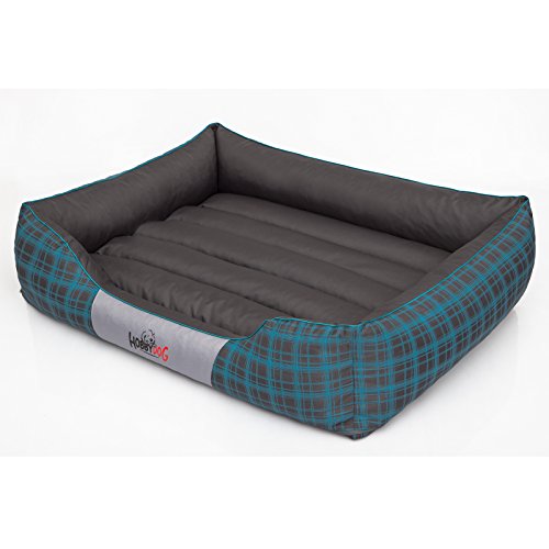 Hobbydog L PREBWG15 Dog Bed Prestige L 65X50 cm Graphite with Blue Grid, L, Gray, 1.8 kg von DOGGY