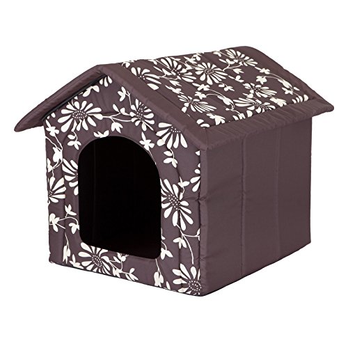 HobbyDog Hundehaus Hundehütte für mittelgroße Hunde - Katzenhaus, Katzenhöhle - mit herausnehmbarem Dach - Tierhaus für Katzen und Hunde für Drinnen/Indoor 38 x 32 x 38 cm [S] Braun in Blumen von Hobbydog