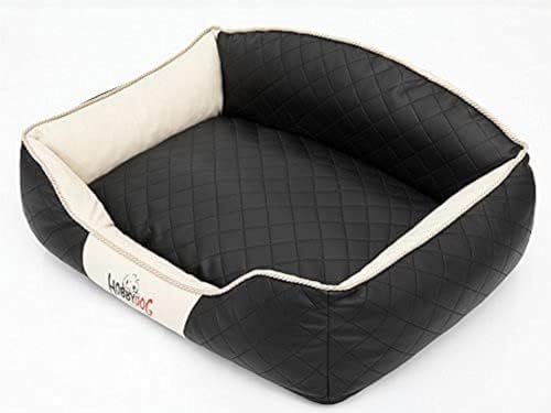 DOGGY Hobbydog XL ELICZB6 Hundebett Elite 84X65cm Schwarz Mit Beige (6), Kissen, Kunstleder, XL, Beige, 2.8 kg von DOGGY