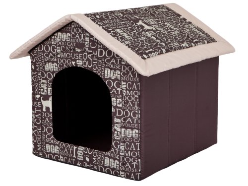 HobbyDog Hundehaus Hundehütte für mittelgroße Hunde - Katzenhaus, Katzenhöhle - mit herausnehmbarem Dach - Tierhaus für Katzen und Hunde für Drinnen/Indoor 52 x 46 x 53 cm [L] Braun mit Text von DOGGY