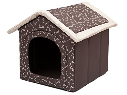 HobbyDog Hundehaus Hundehütte für mittelgroße Hunde - Katzenhaus, Katzenhöhle - mit herausnehmbarem Dach - Tierhaus für Katzen und Hunde für Drinnen/Indoor 38 x 32 x 38 cm [S] Braun in den Knochen von Hobbydog