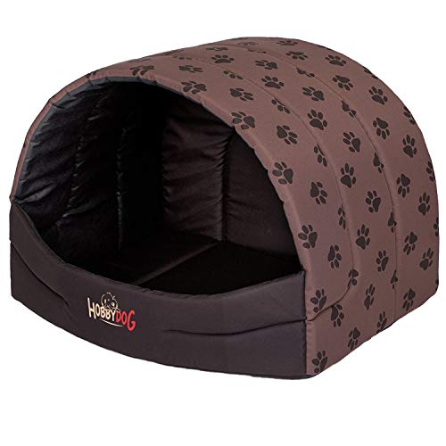 DOGGY Hobbydog R2 Busjbl6 Hundehütte Souffleur, M, Größe 2, 50x38 cm, Hellbraun mit Pfötchen von DOGGY