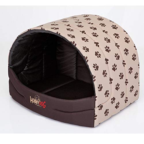 Hobbydog R4 Busbwl2 Hundehütte Souffleur, Größe 4, 60x49 cm, XL, Beige mit Pfötchen von Hobbydog