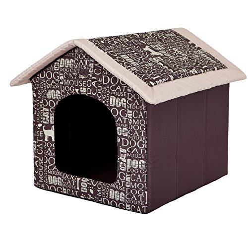 HobbyDog Hundehaus Hundehütte für mittelgroße Hunde - Katzenhaus, Katzenhöhle - mit herausnehmbarem Dach - Tierhaus für Katzen und Hunde für Drinnen/Indoor 70 x 60 x 63 cm [XXL] Braun mit Text von Hobbydog