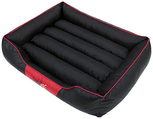 DOGGY Hobbydog R5CESCZC1 Hundebett/Sofa/Korb Cesar Standard mit Streifen Kunstleder, Kodura, schwarz/rot, Größe R5, 125 x 98 x 25 cm von DOGGY