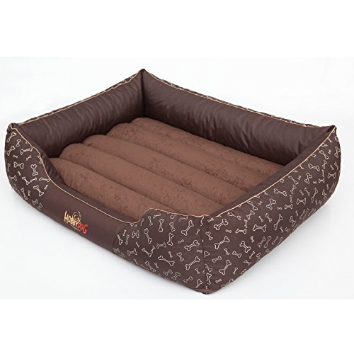 Hobbydog XL PREKOS14 Dog Bed Prestige XL 85X65 cm Brown with Bones, XL, Brown, 3.2 kg von DOGGY