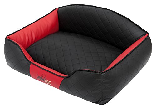 DOGGY Hobbydog XLELICCB11 Hundebett/Sofa/Korb Elite mit Kunstleder, schwarz/rot, XL, 84 x 65 x 28 cm von DOGGY