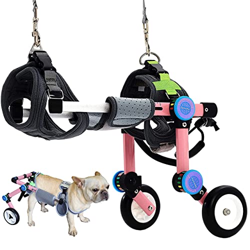 Hund Rollstuhl Hinterleib Lähmung Rehabilitation kleine Hunde Transport Behinderte Auto Katze Hilfe Teddy Haustier Hund Hinterbein Halterung (XXS Pink) von Hobey