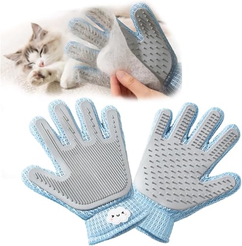 Hoclauho 2-in-1 Haustierpflegehandschuh für Hunde & Katzen, Fellentfernungshandschuh, Massage- und Pflegebürste, Haarentfernung für Sofa, Kleidung, Teppich - 1 Stück (Blau) von Hoclauho