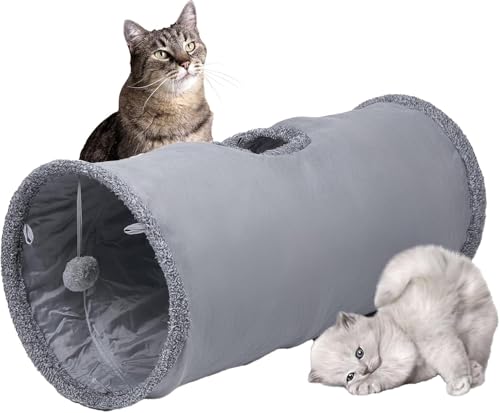 Hoclauho Faltbarer Katzentunnel - Spieltunnel für Katzen und kleine Haustiere, Rascheltunnel mit Ball aus weichem Wildleder, ideal für Kaninchen, Welpen und kleine Tiere (1, Grau) von Hoclauho