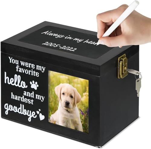 Hoclauho Holz Haustierurne mit Fotodisplay und Schloss, Haustierurnen für Hund oder Katze, Gedenkbox für Asche von Hunden und Katzen, Große Andenkenbox (Schwarz) von Hoclauho