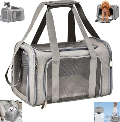 Pet Bag Outdoor Portable Bag Foldable Breathable Cat Bag Große Kapazität Zwei kleine Katzen Auto Reisen Hund Tasche Transporttasche für Katze Hund L 45cm x B 30cm x H 30 cm (Grau) von Hoclauho