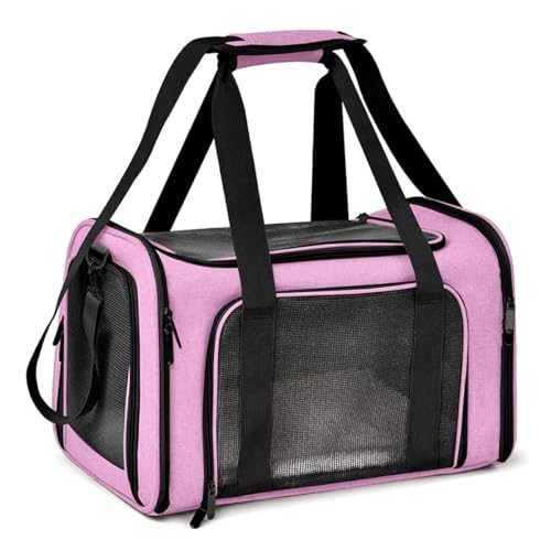 Pet Bag Outdoor Portable Bag Foldable Breathable Cat Bag Große Kapazität Zwei kleine Katzen Auto Reisen Hund Tasche Transporttasche für Katze Hund L 45cm x B 30cm x H 30 cm (Rosa) von Hoclauho