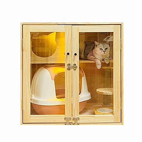 Katzenbetten Praktischer Haustierschrank Cattery Cat Vitrine Katzenstreu Katzenhaus Katzenzucht-Haustierkäfig Geschenke für Katzenliebhaber Massivholzkatzenvilla von Höhlen & -häuser