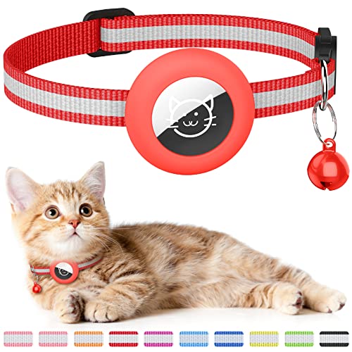 1 Packung Airtag Katzenhalsband, reflektierender Apple Airtag Katzenhalsbandhalter mit Glocke, Silikon wasserdichte Airtag Hülle schönes Katzenhalsband für Kätzchen Welpen kompatibel (rot) von Hoeraonr