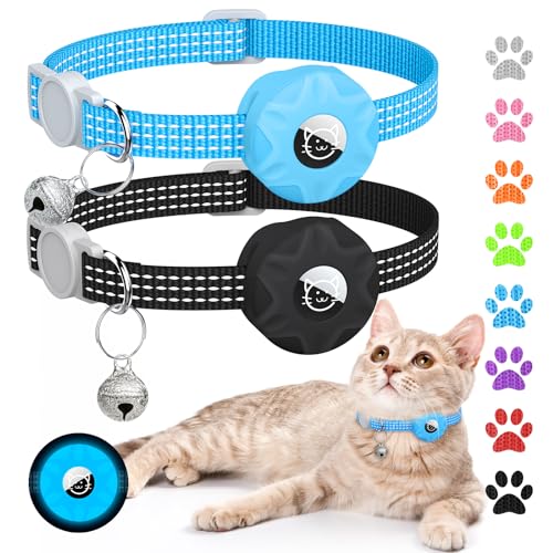 AirTag Katzenhalsband, Reflektierendes Kätzchenhalsband, Breakaway Apple Air Tag Katzenhalsband, GPS-Katzenhalsband mit AirTag-Halterung und Glocke, leichte Tracker-Katzenhalsbänder für Mädchen, von Hoeraonr