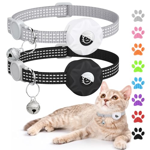 AirTag Katzenhalsband, reflektierendes Kätzchenhalsband, Breakaway Apple Air Tag Katzenhalsband, GPS-Katzenhalsband mit AirTag-Halterung und Glocke, leichte Tracker-Katzenhalsbänder für Mädchen, von Hoeraonr