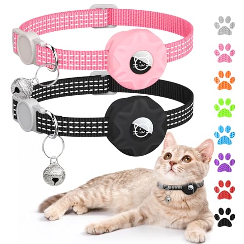 AirTag Katzenhalsband, Reflektierendes Kätzchenhalsband, Breakaway Apple Air Tag Katzenhalsband, GPS-Katzenhalsband mit AirTag-Halterung und Glocke, leichte Tracker-Katzenhalsbänder für Mädchen, von Hoeraonr