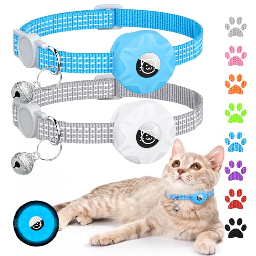 AirTag Katzenhalsband, reflektierendes Kätzchenhalsband, Breakaway Apple Air Tag Katzenhalsband, GPS-Katzenhalsband mit AirTag-Halterung und Glocke, leichtes Tracker-Katzenhalsband für Mädchen, von Hoeraonr