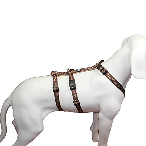 Das Original - NoExit Hundegeschirr ® - 100 % ausbruchsicher für Angsthunde, Sicherheitsgeschirr für Pflegehunde, Panikgeschirr, braun mit beigen Pfötchen, Bauchumfang 35-50 cm, 15 mm Bandbreite von Hoffmann