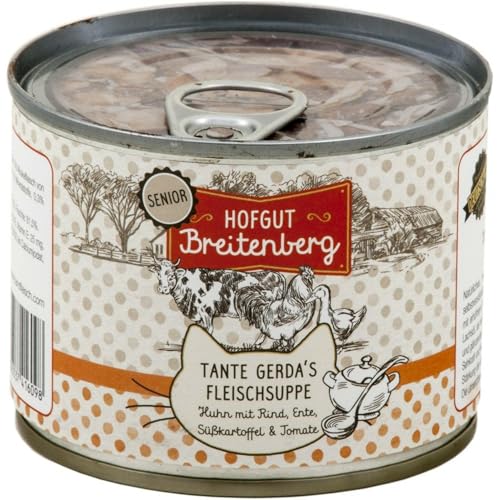 Hofgut Breitenberg Cat Senior Tante Gerdas Fleischsuppe Huhn mit Rind, Ente, Kartoffeln & Tomaten 180g (Menge: 12 je Bestelleinheit) von Hofgut Breitenberg