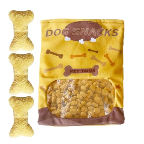 Hogvinnatil Crinkle Quietschende Hundeknochenspielzeug, knochenförmige Haustierspielzeug,Plüsch quietschende Knochen Snuffle Food Toys Snacks Bag - Crinkle Lustige interaktive Kau von Hogvinnatil