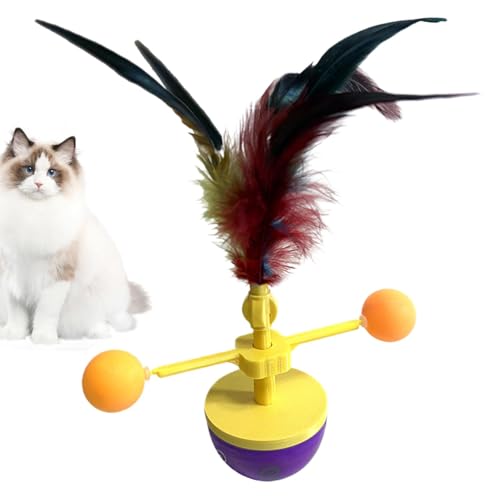 Hogvinnatil Katzenfederkugelspielzeug, Katzendrehkugelfeder - Katzen Interactive Kätzchen Spielzeug Turntable - Indoor Ourdoor Kitty Kätzchen Interaktives Spielen des Kautrainings für Jagd- und von Hogvinnatil