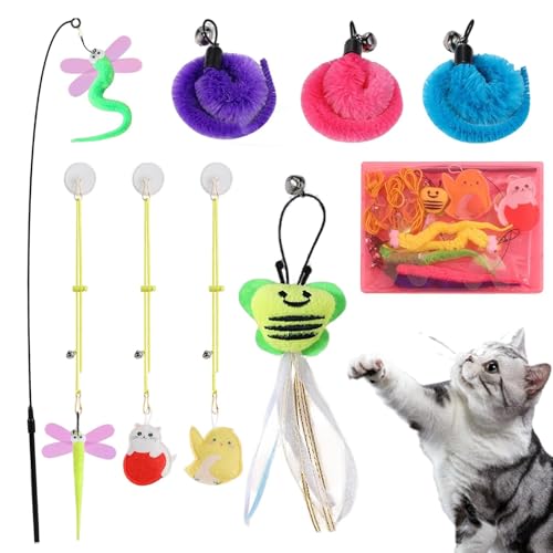 Hogvinnatil Katzenfederspielzeug, Katzenspielzeug mit Federn | Feder Teaser Retractable Interactive Toys | 9X Ersatz Teaser -Fänger mit Bell & Catnip, Haustierversorgungen Indoor -Spiele für Kätzchen von Hogvinnatil