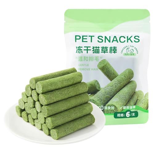 Hogvinnatil Katzengras Snack | Cat Grass Teething Stick | Beißstab Aus Katzengras | Katzen Kauspielzeug | Gefriergetrocknet Snacks Für Katzen Für Die Zahnpflege Und Haarknäuel Entfernen von Hogvinnatil