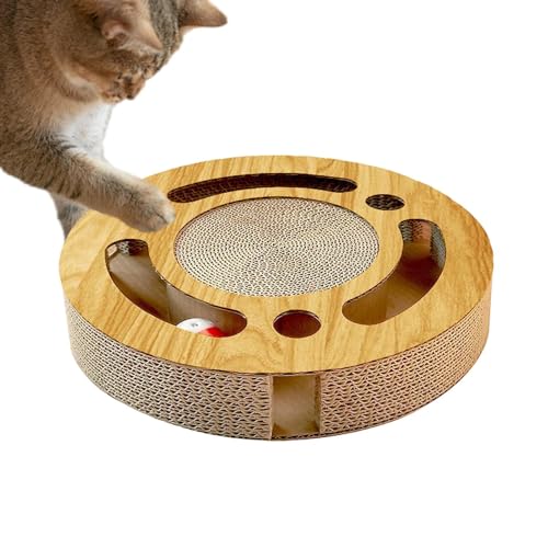 Hogvinnatil Katzenkratzbrett mit Ball, runder Katzenkratzer mit Ball | Katzenkratzbrett aus Wellpappe,Pet Claw Grinding Pad Wellpappe Kratzbrett für Kätzchen von Hogvinnatil